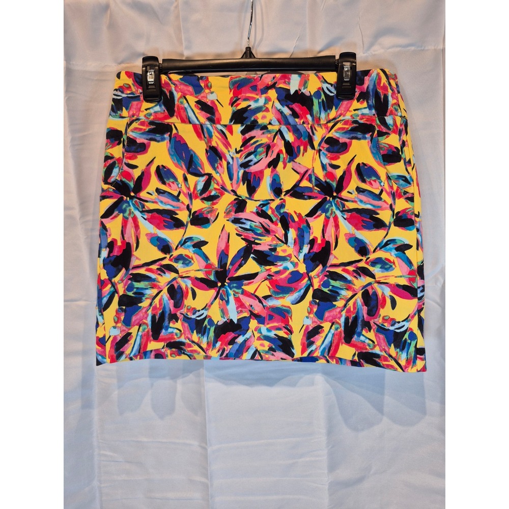 Zac & Rachel Womens Yellow Tropical Floral Stretch Skort Size 8 Active Casual
